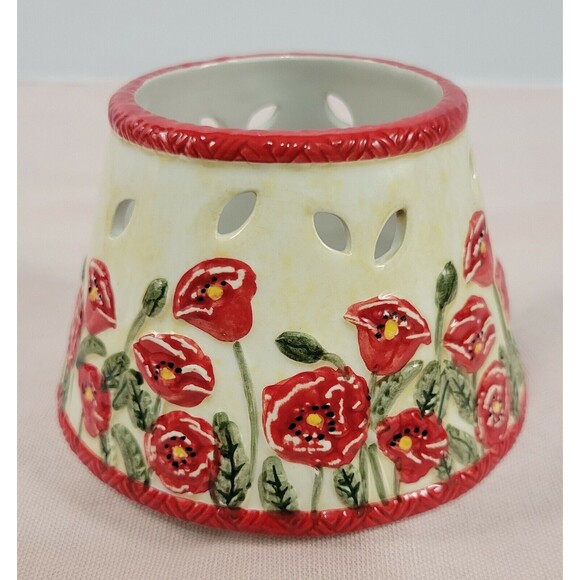 Small Candle  Shade Topper / Spring Flowers . Red flowers and Green - Picture 1 of 7